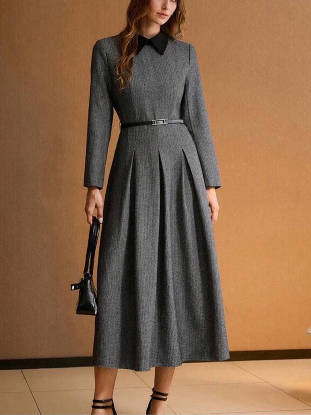 SHEIN Moft Premium Woman’s Contrast Collar Pleated Dress